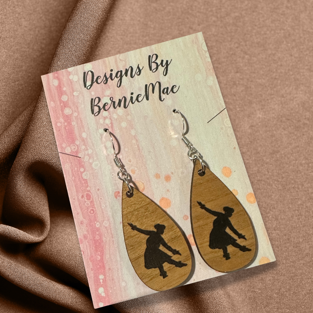 Handmade Wooden Teardrop Earrings – Dancing Hula Girl Design