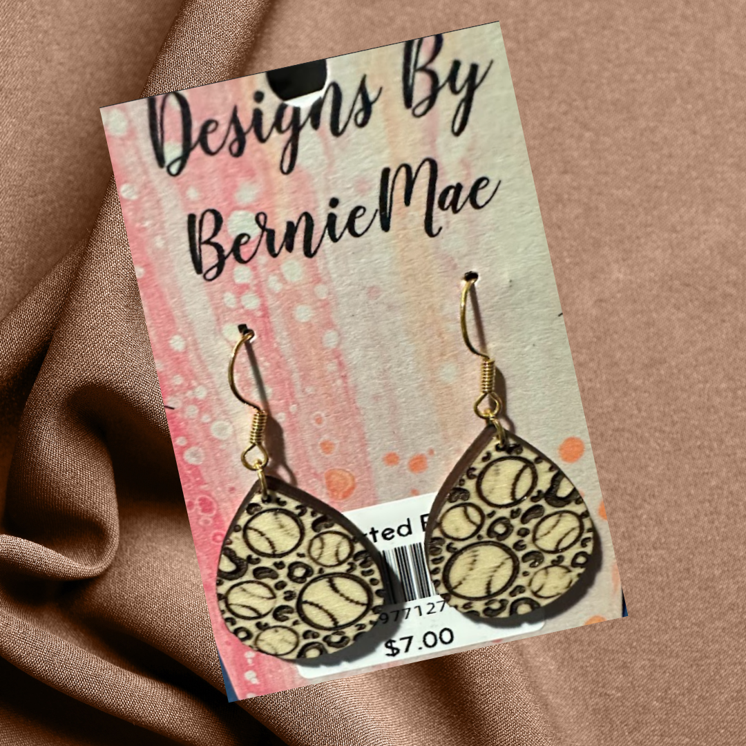 Rustic Teardrop Wood Earrings ā Engraved Bubble Design