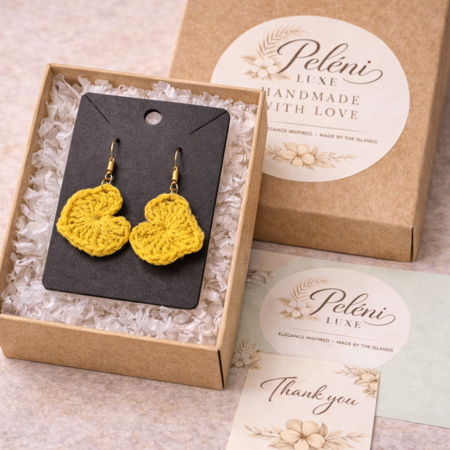 Yellow Crochet Heart Dangle Earrings