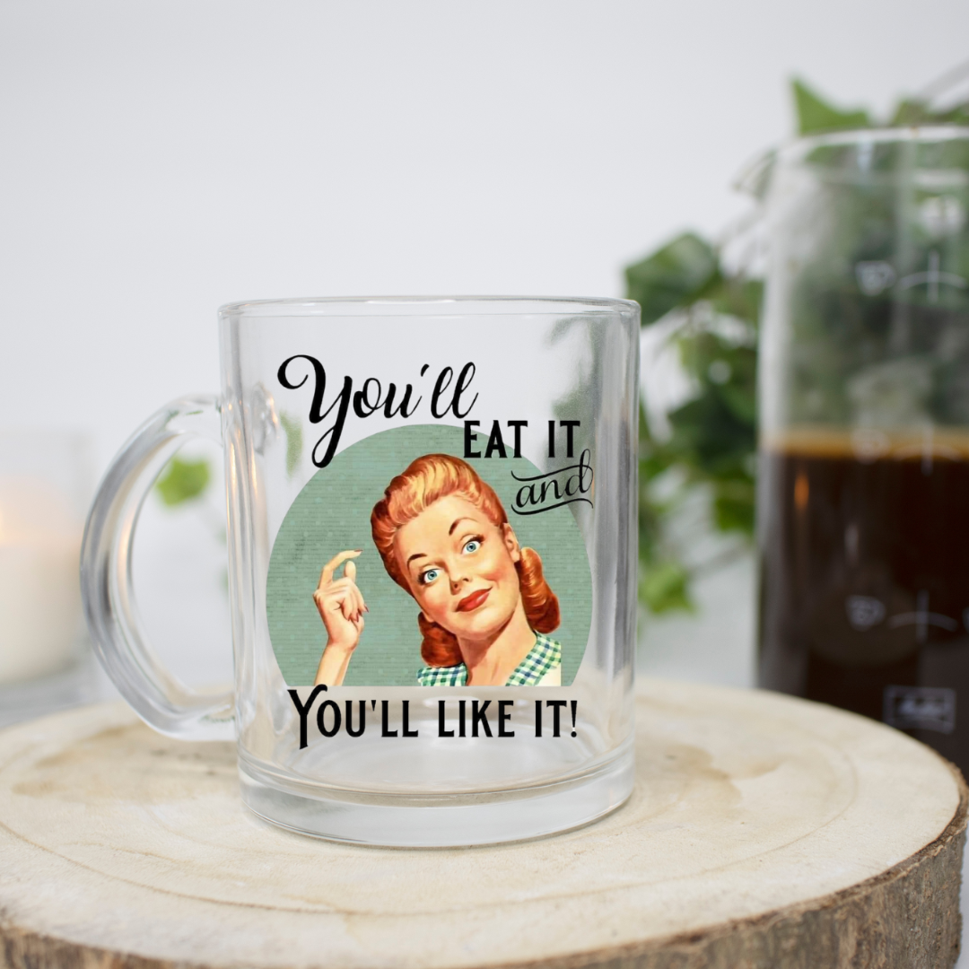 Adding a dash of humor to your daily beverage routine! This 11-ounce clear mug is both stylish and practical, featuring a playful saying that's sure to bring a smile to your face.