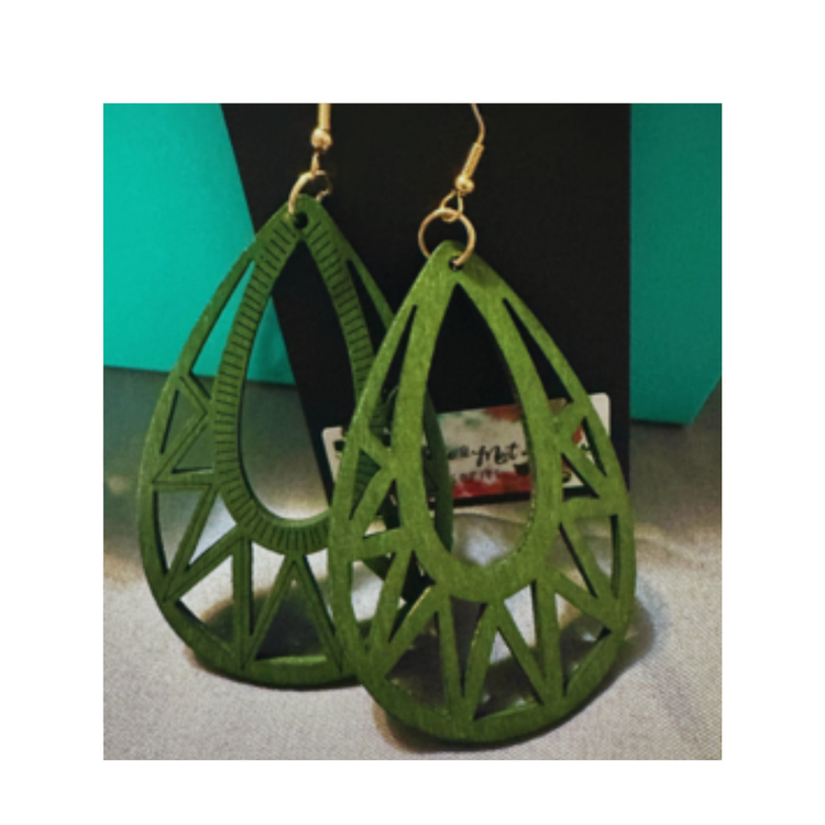 Green Wooden Hollow Water Drop Shaped Dangle Earrings For Women