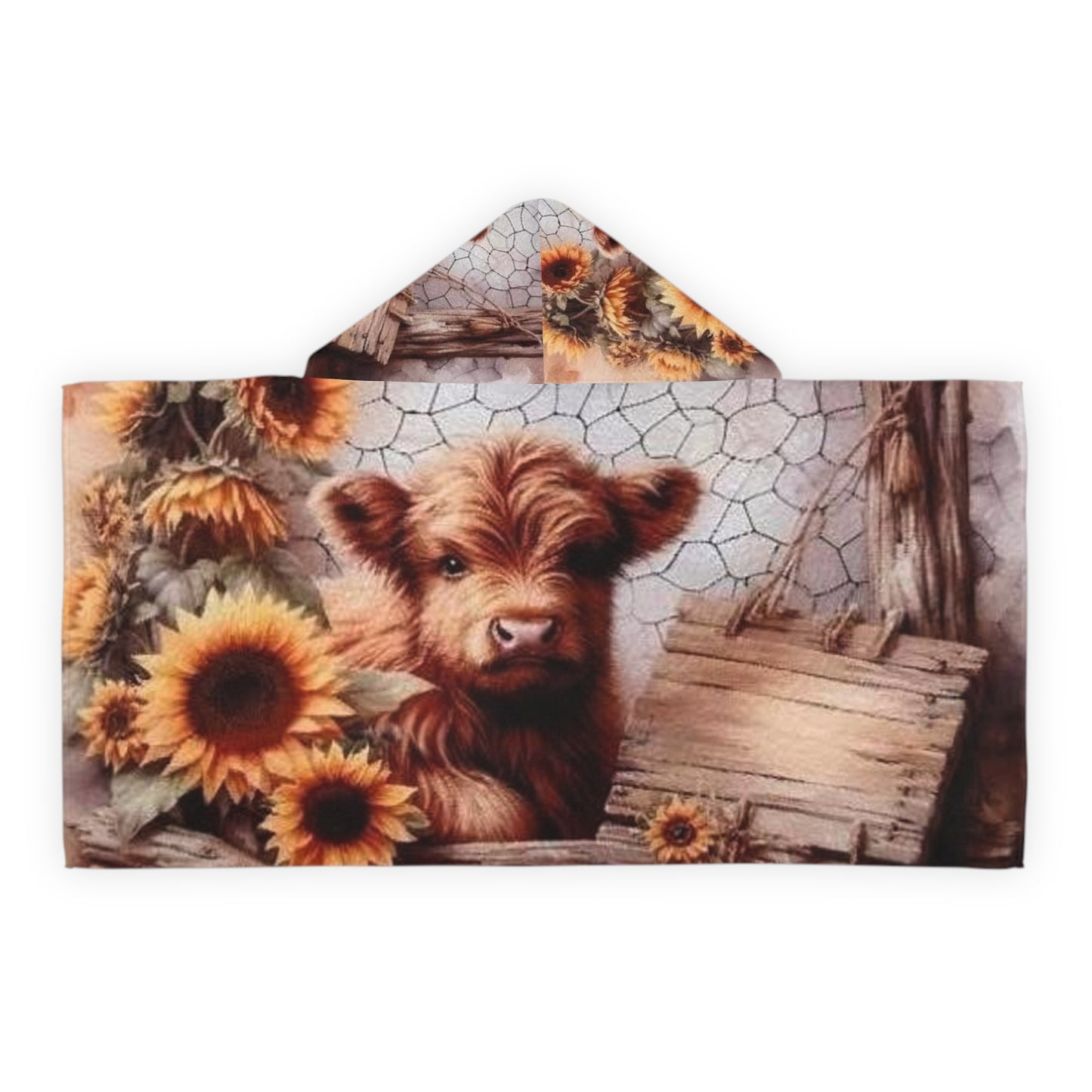 Sunflower Cow Youth Hooded Towel, Cozy Bathing Towel, Kids Beach Towel, Animal Lover Gift, Cute Pool Accessory, Birthday Present