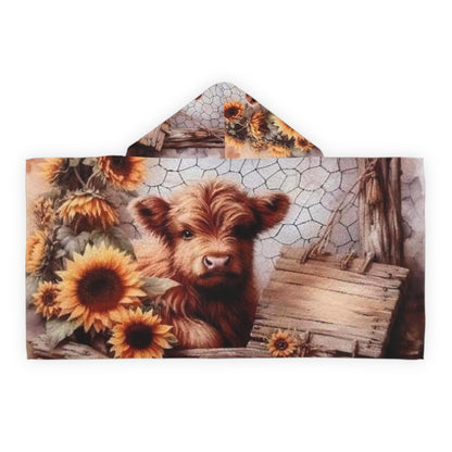 Sunflower Cow Youth Hooded Towel, Cozy Bathing Towel, Kids Beach Towel, Animal Lover Gift, Cute Pool Accessory, Birthday Present