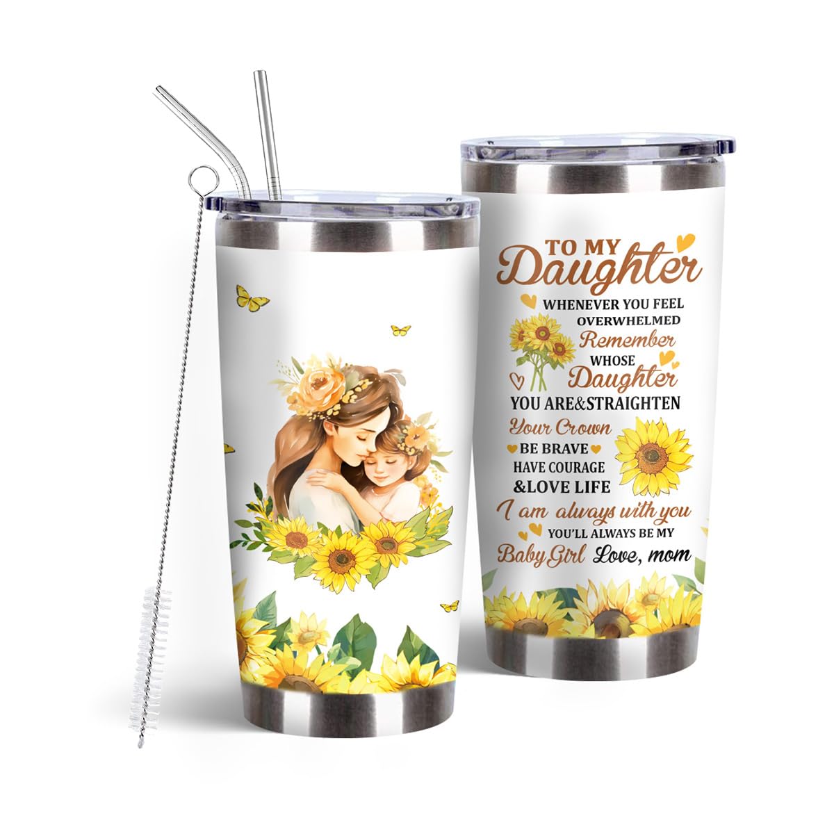 To My Daughter Sunflower 20oz Stainless Steel Tumbler – Heartfelt Gift from Mom