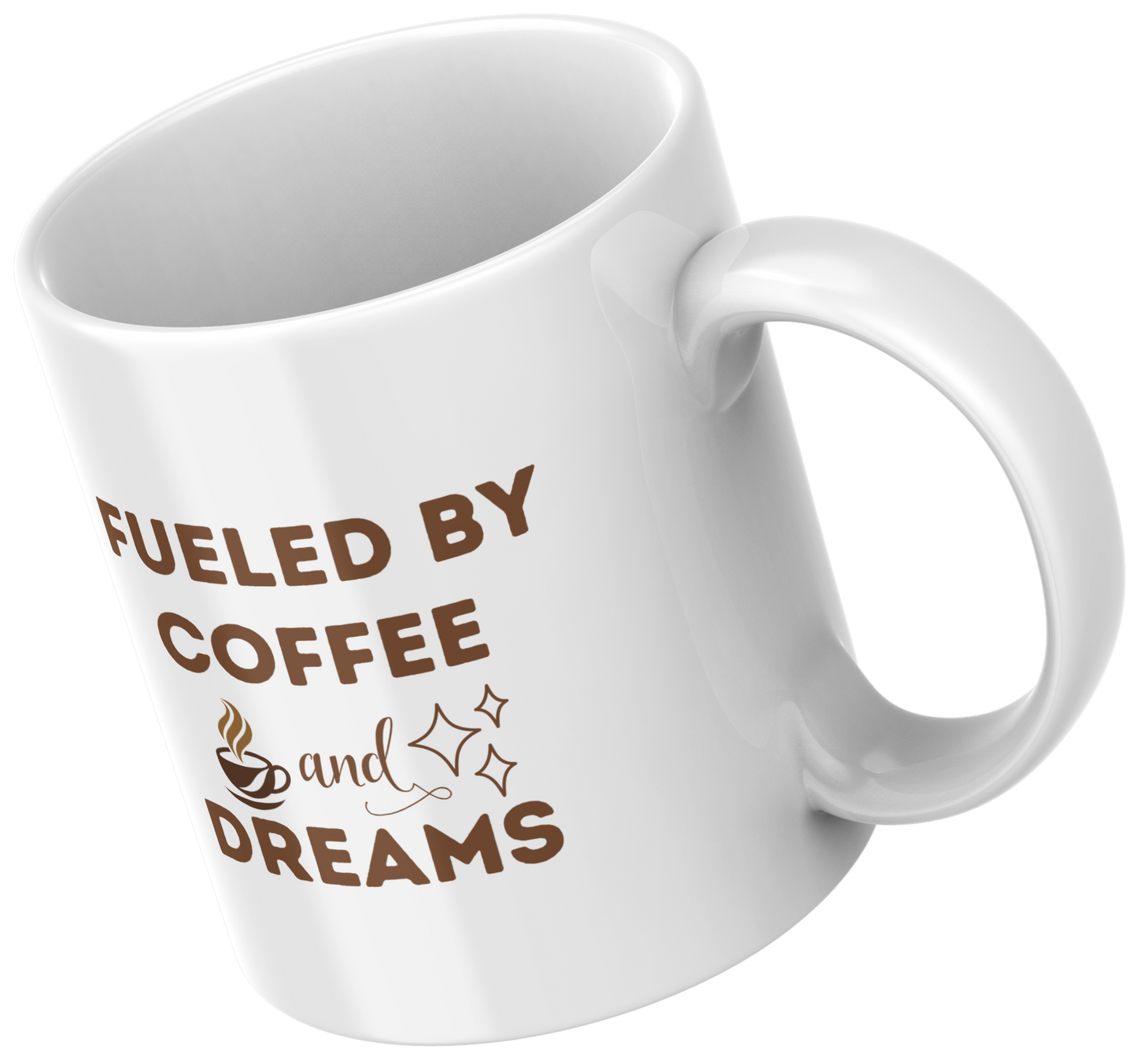 “Fueled by Coffee and Dreams” 11 oz Ceramic Mug – Inspirational Coffee Lover Gift