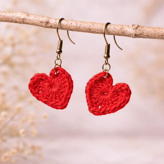 Red Crochet Heart Earrings