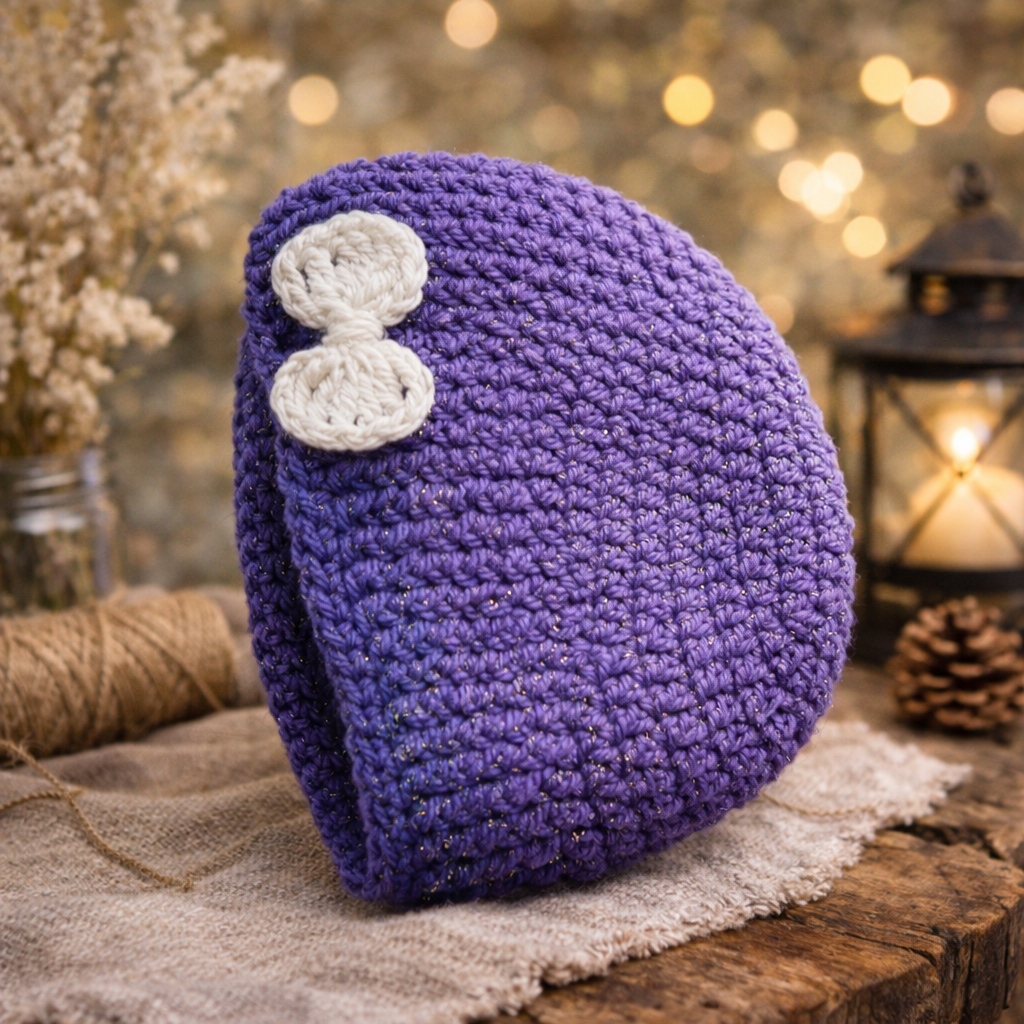 Handmade Crochet Baby Bonnet with Bow – Soft & Cozy