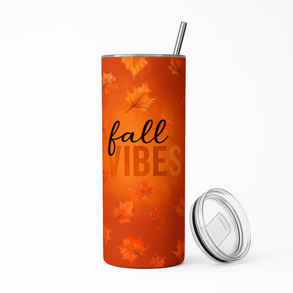 Fall Vibes 20oz Skinny Tumbler – Double-Walled Stainless Steel with Straw