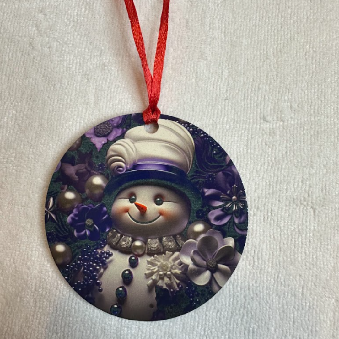 Snowman Christmas Purple Ornament