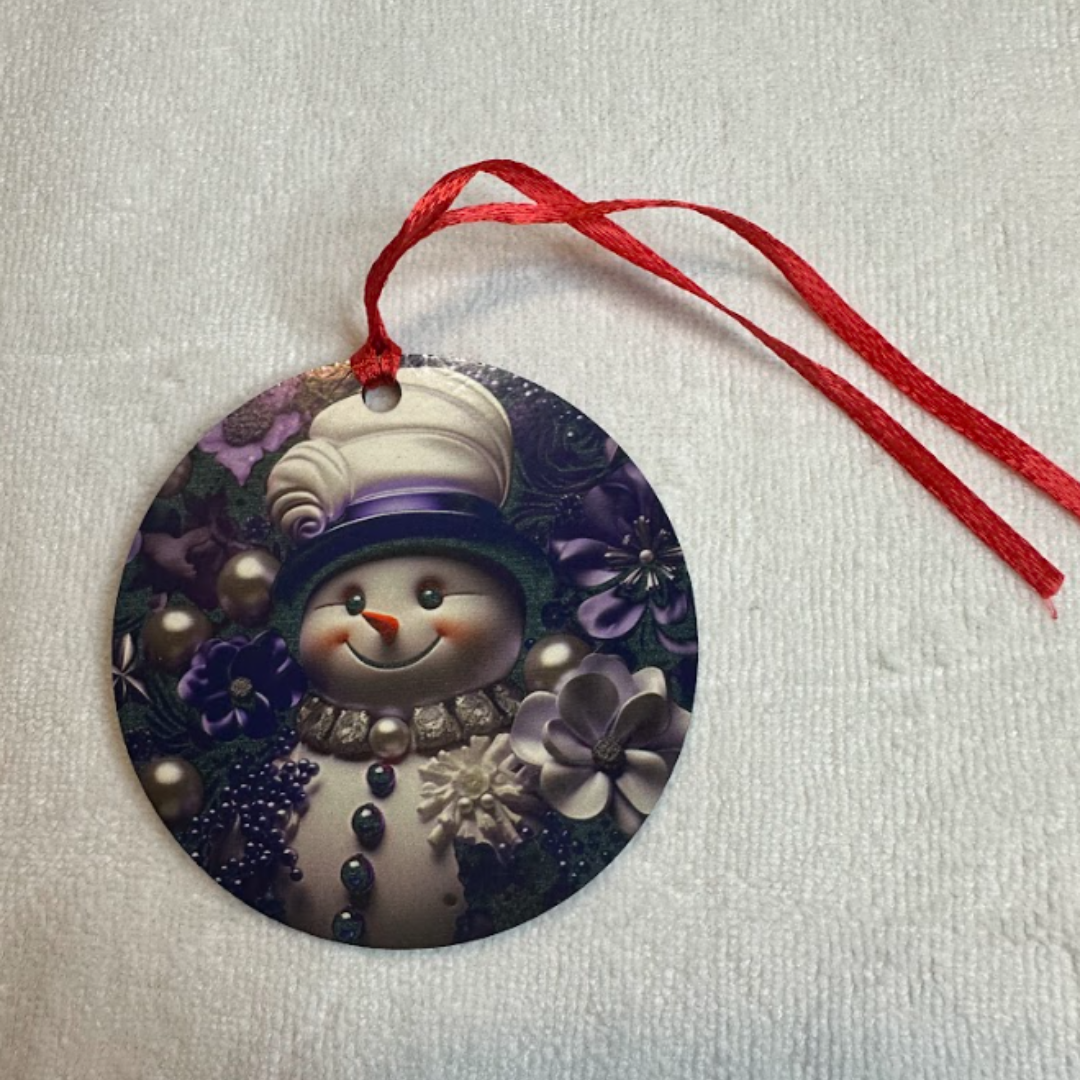 Snowman Christmas Purple Ornament