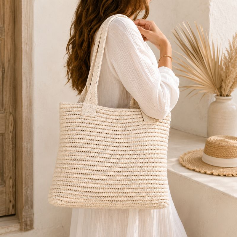 Coastal Crochet Beach Tote Bag for Women