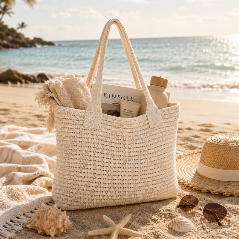Coastal Crochet Beach Tote Bag for Women