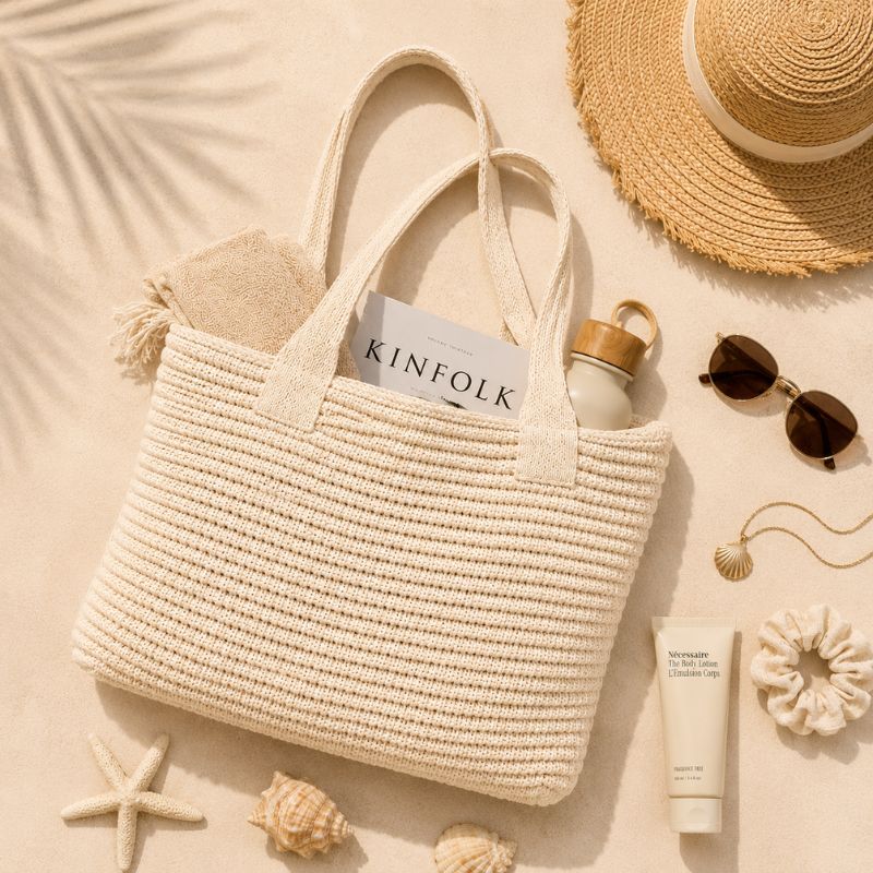 Coastal Crochet Beach Tote Bag for Women