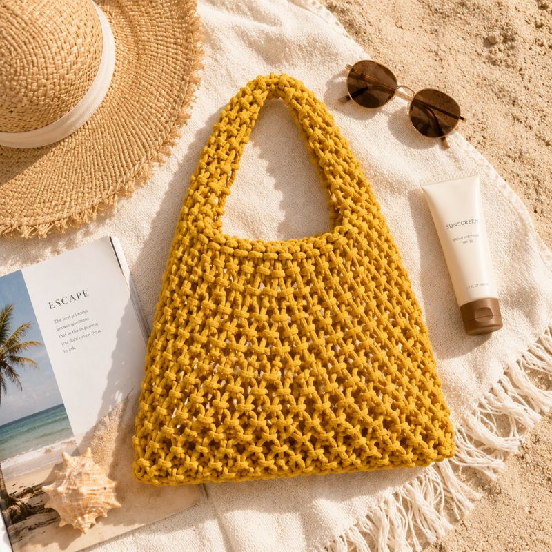 Coastal Woven Hobo Beach Crochet Summer Bag