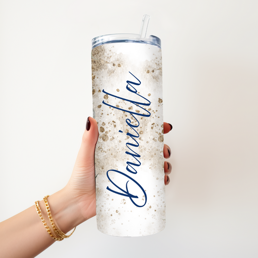 Personalized Blue Floral 20oz Skinny Tumbler with Straw