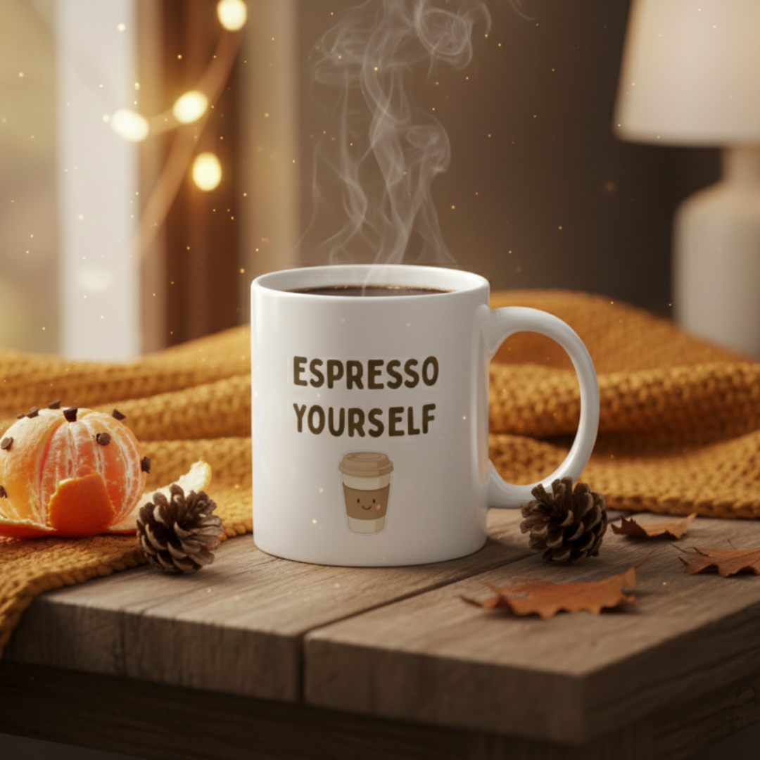 “Espresso Yourself” 11 oz Ceramic Mug – Funny Coffee Quote Gift