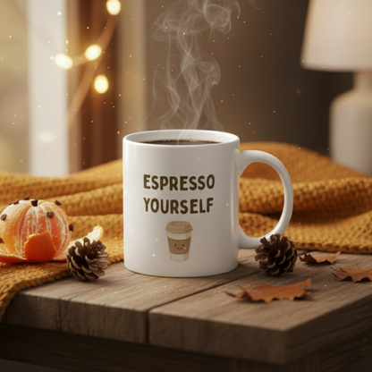 “Espresso Yourself” 11 oz Ceramic Mug – Funny Coffee Quote Gift
