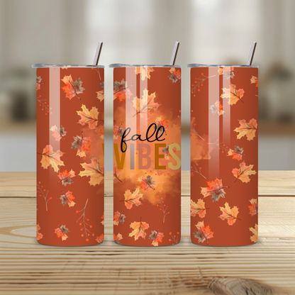 Fall Vibes 20oz Skinny Tumbler – Double-Walled Stainless Steel with Straw