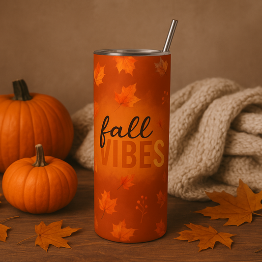 Fall Vibes 20oz Skinny Tumbler – Double-Walled Stainless Steel with Straw