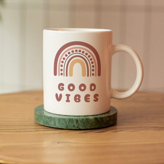 Good Vibes Rainbow Mug – 11 oz Ceramic Coffee & Tea Cup