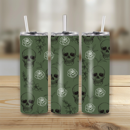 Subtle Skulls & Roses 20oz Skinny Tumbler | Gothic Fall Drinkware | Personalized Gift