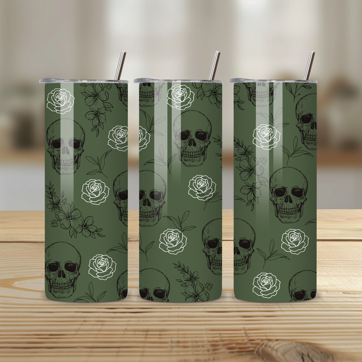 Subtle Skulls & Roses 20oz Skinny Tumbler | Gothic Fall Drinkware | Personalized Gift