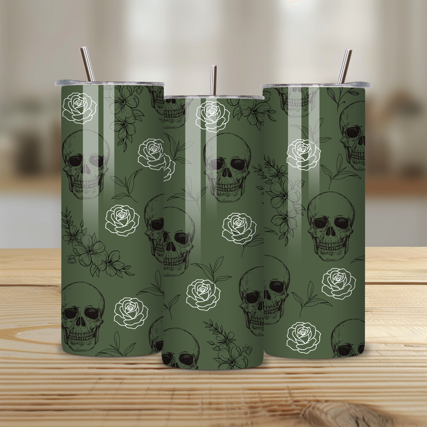 Subtle Skulls & Roses 20oz Skinny Tumbler | Gothic Fall Drinkware | Personalized Gift