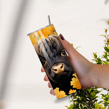 Highland Cow Floral Stainless Steel Tumbler – 20oz