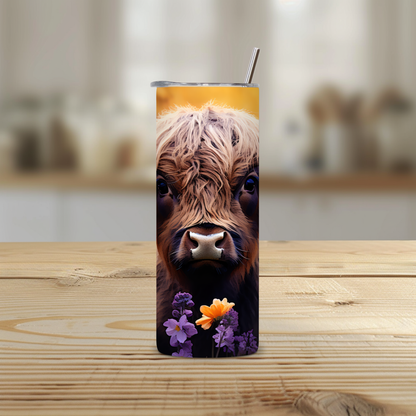 Highland Cow Wildflower Stainless Steel Tumbler – 20oz