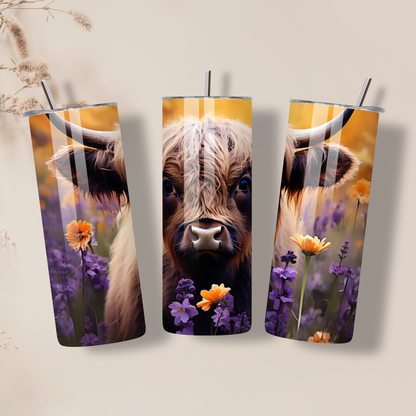 Highland Cow Floral Stainless Steel Tumbler – 20oz