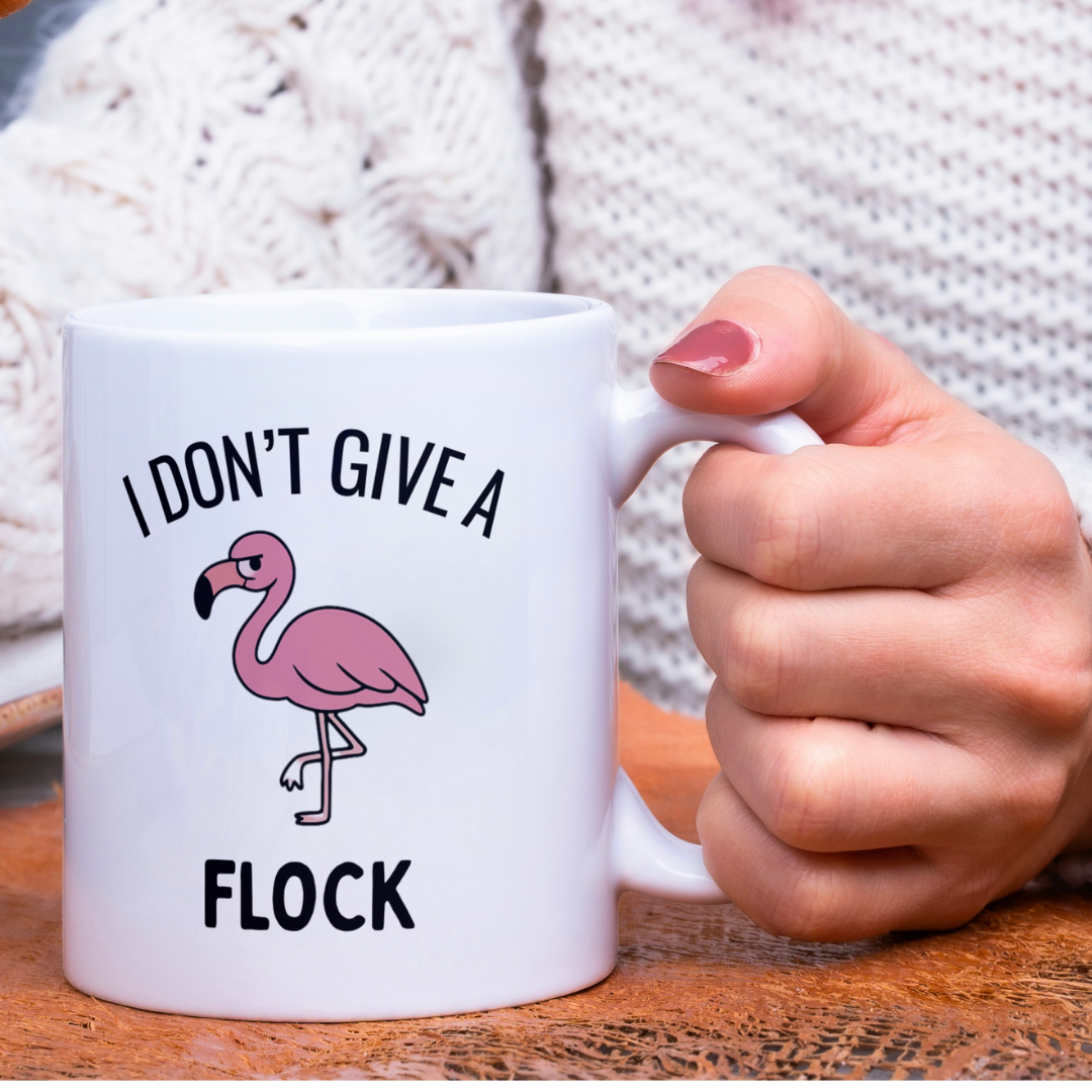 Funny Flamingo Mug – “I Don’t Give a Flock” 11oz Ceramic Coffee Cup
