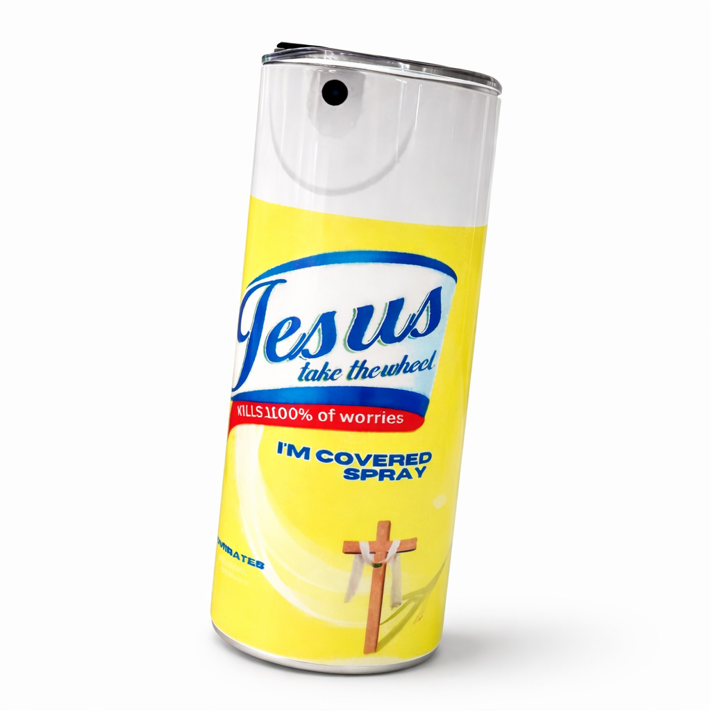 Christian stainless steel tumbler angled view showing full wrap design and premium finish