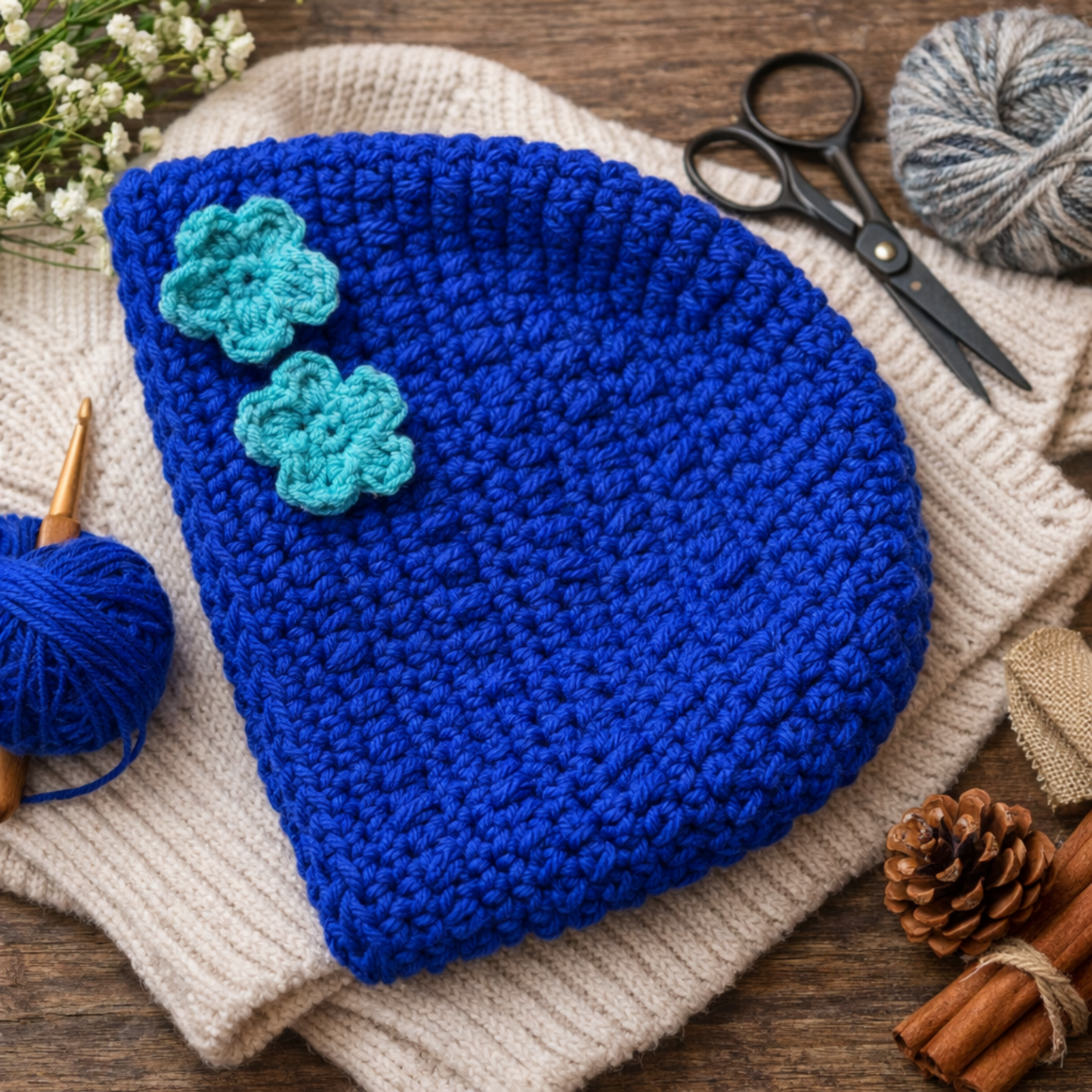 Handmade Crochet Kids Beanie with Floral