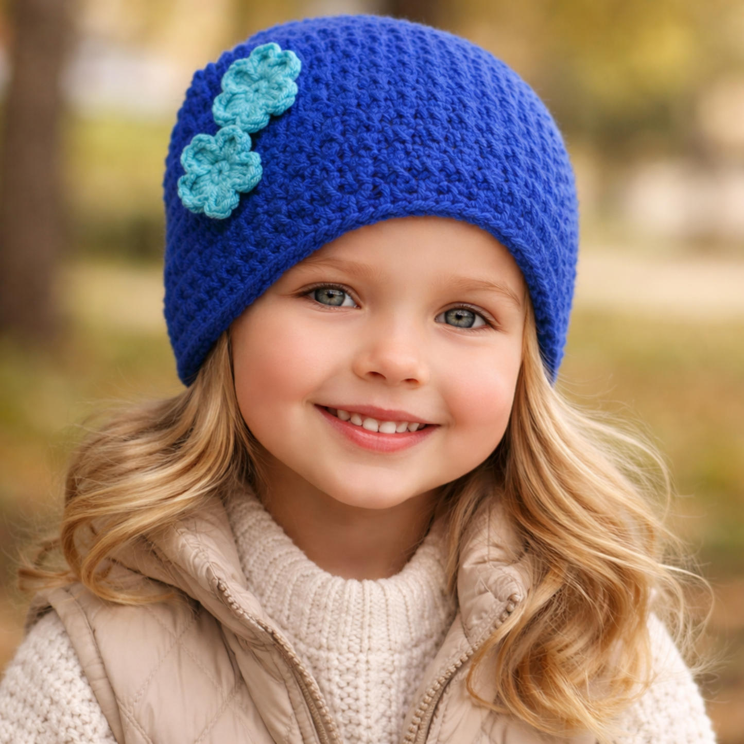 Handmade Crochet Kids Beanie with Floral