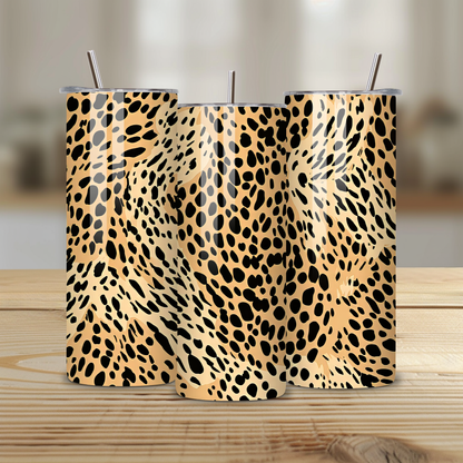 Leopard Print Stainless Steel Tumbler with Straw