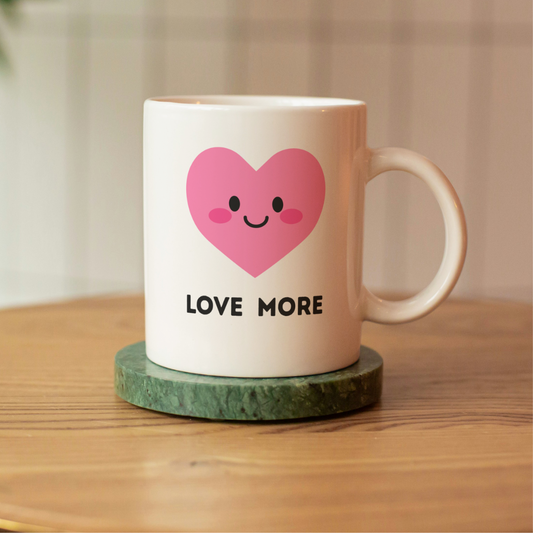 Love More Heart Mug – 11 oz Ceramic Coffee & Tea Cup