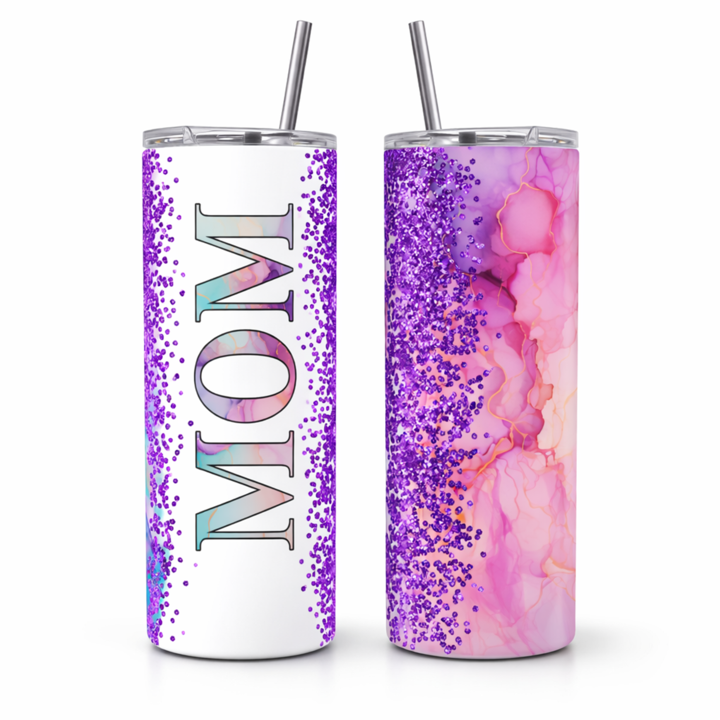 Purple Glitter Mom Tumbler 20 oz