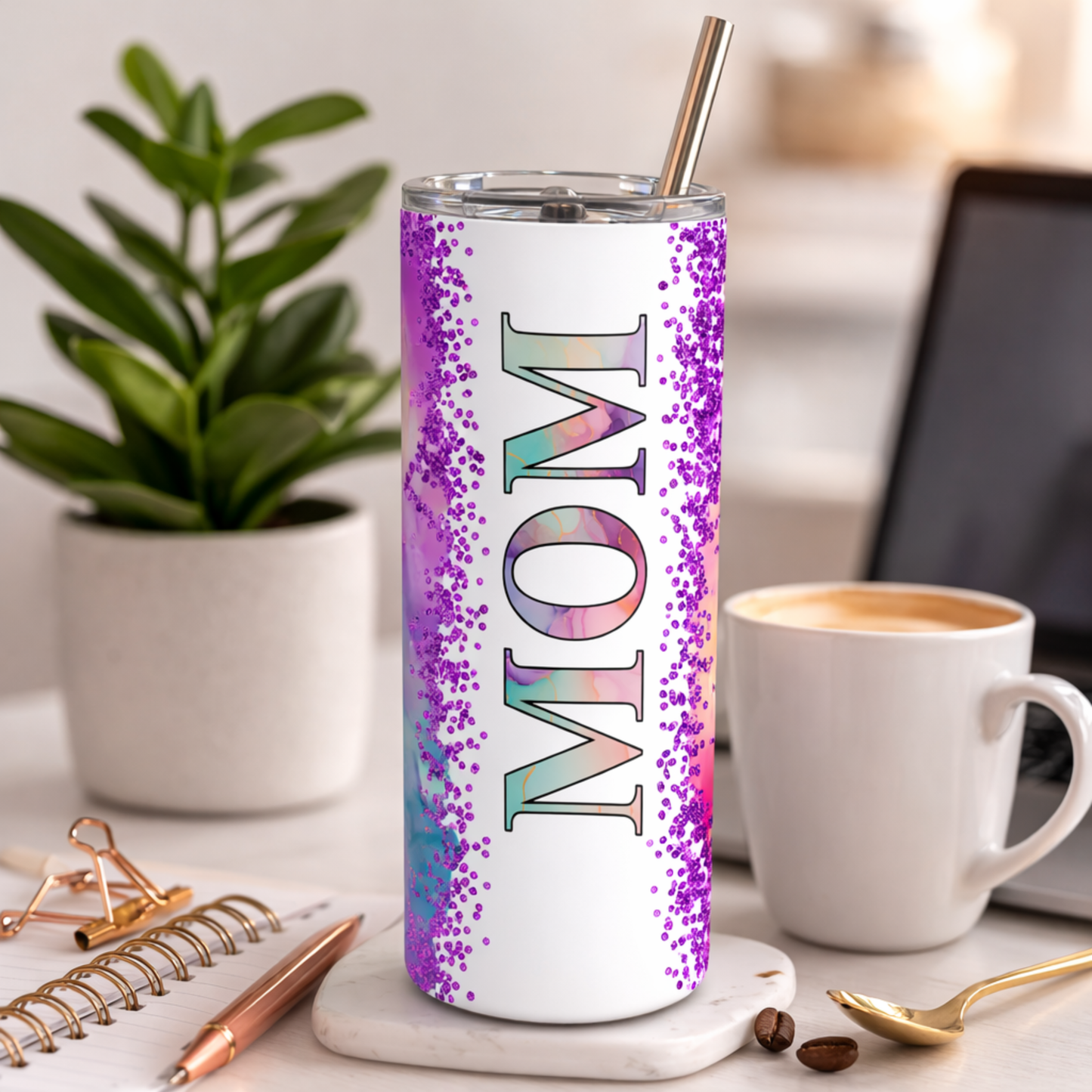 Purple Glitter Mom Tumbler 20 oz
