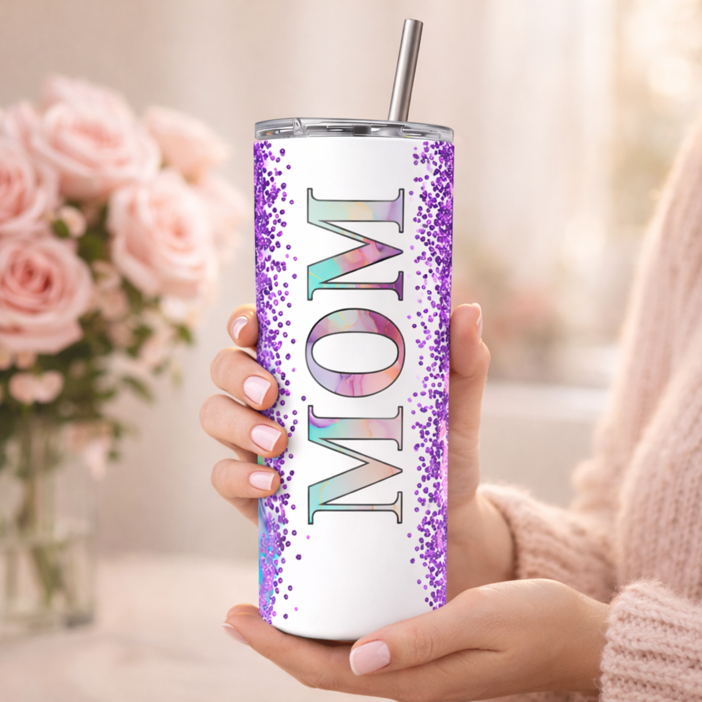 Purple Glitter Mom Tumbler 20 oz