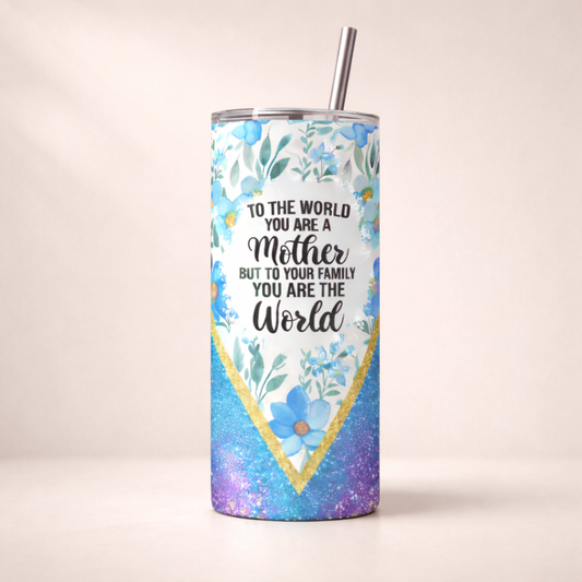 Blue Floral Mom Tumbler - 20oz