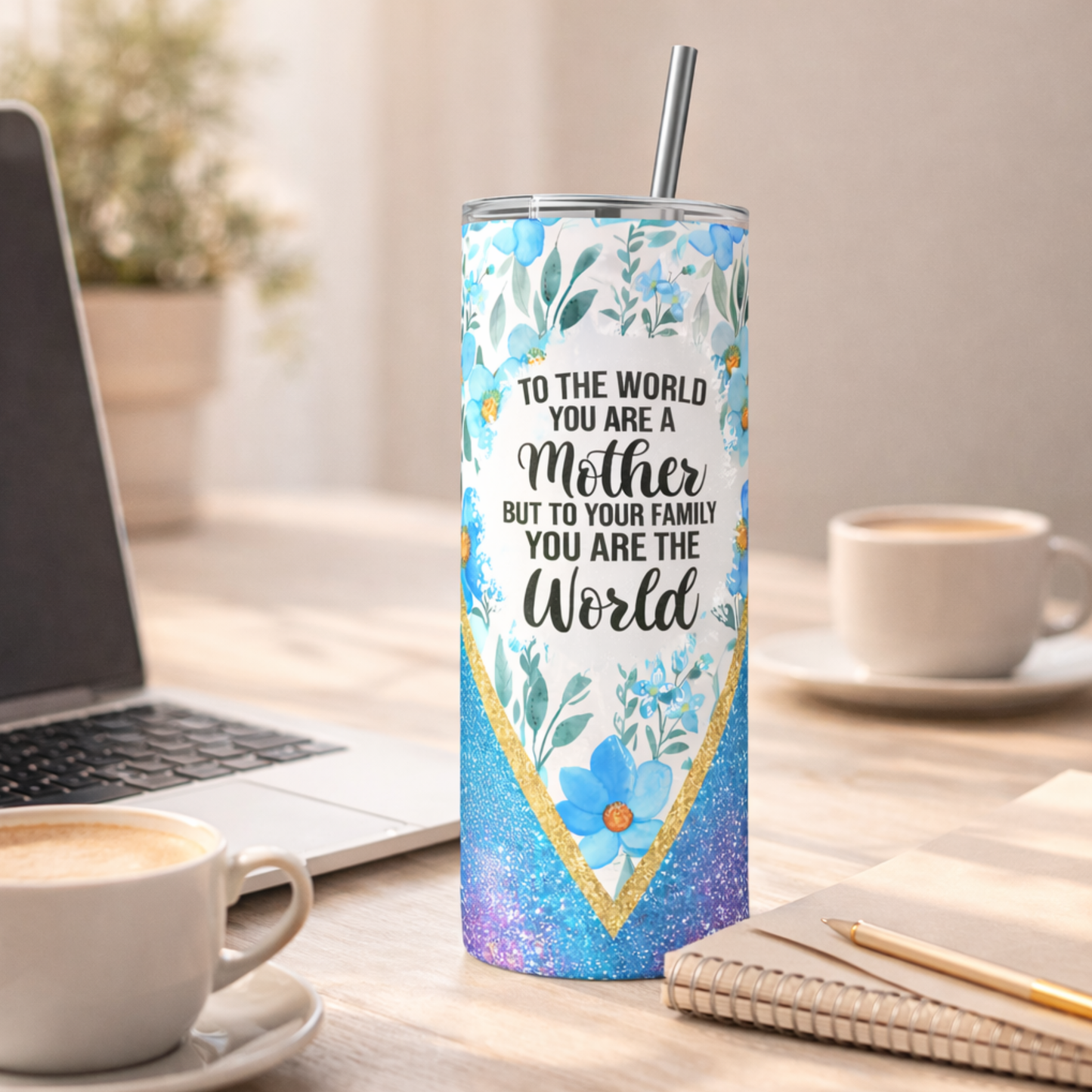Blue Floral Mom Tumbler - 20oz