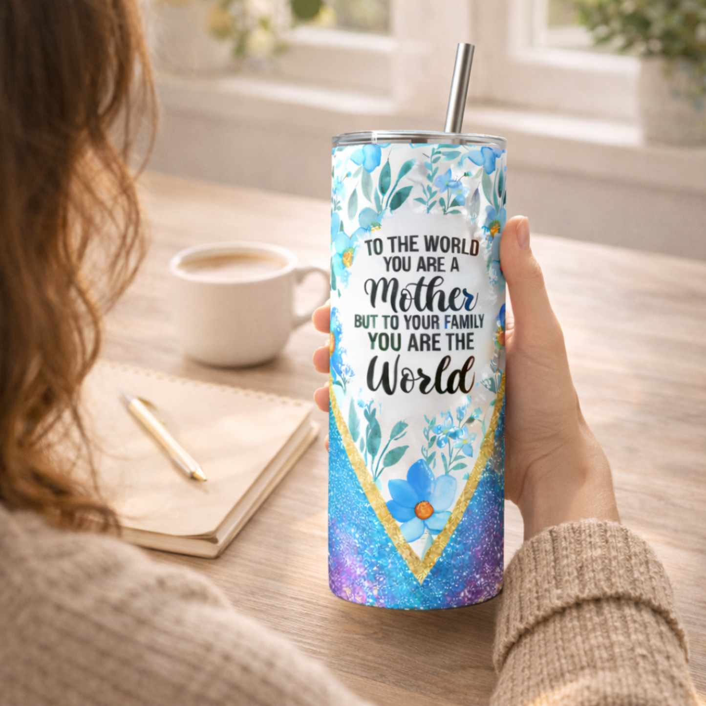Blue Floral Mom Tumbler - 20oz
