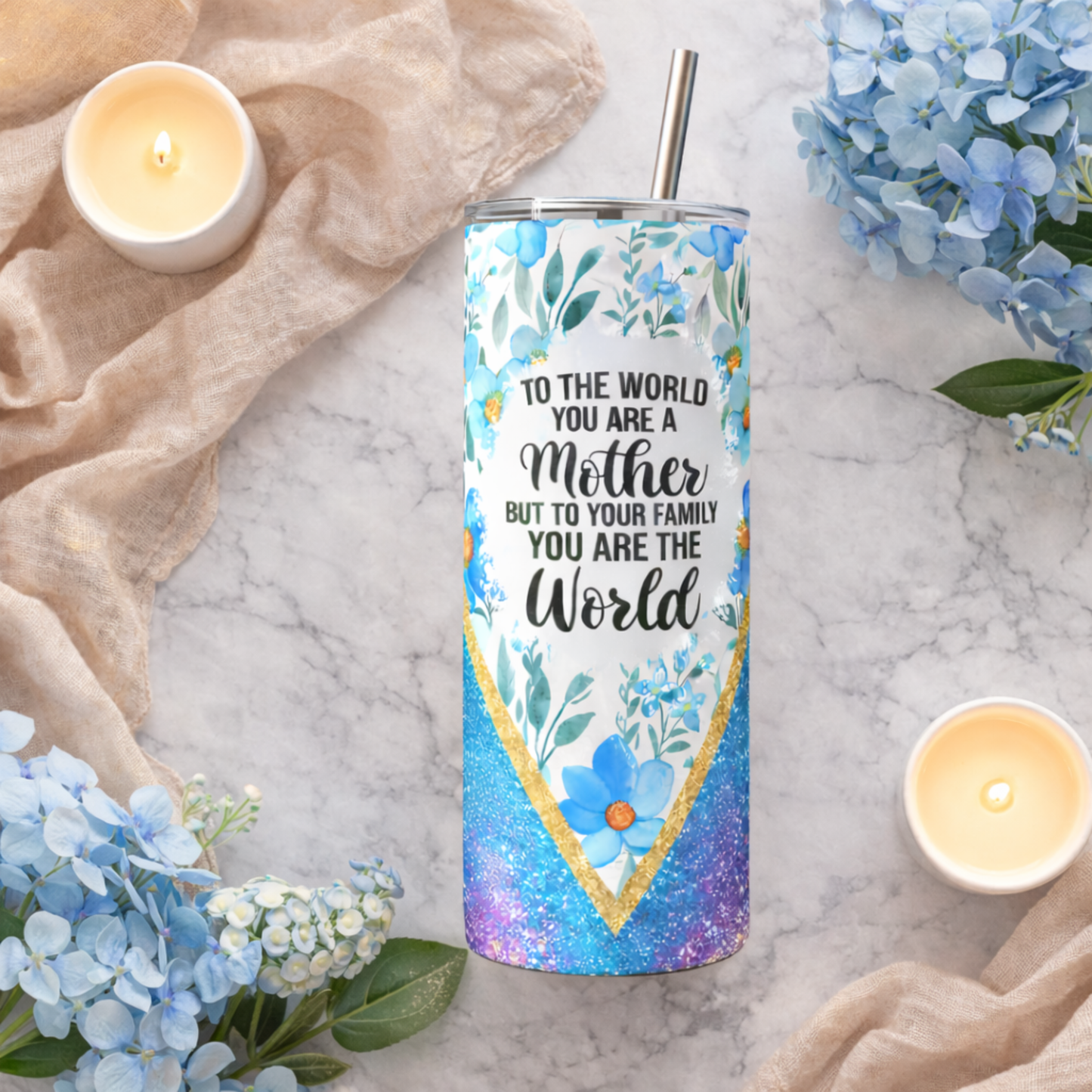 Blue Floral Mom Tumbler - 20oz