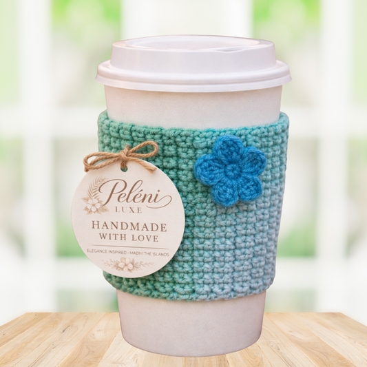 Handmade Crochet Cup Koozie with Floral Detail