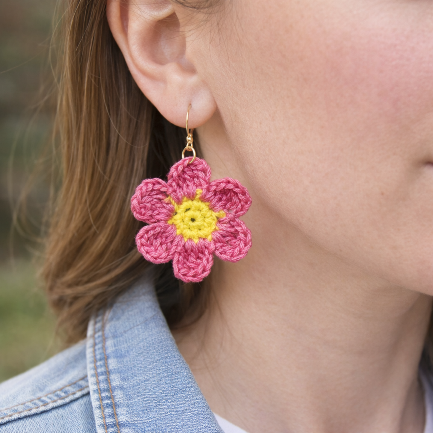 Pink Crochet Flower Earrings