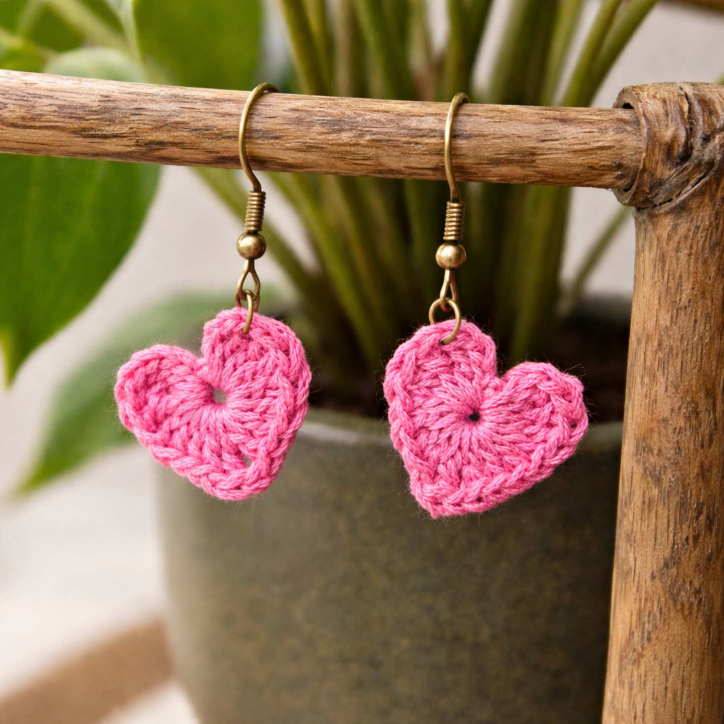 Pink Heart Crochet Earrings