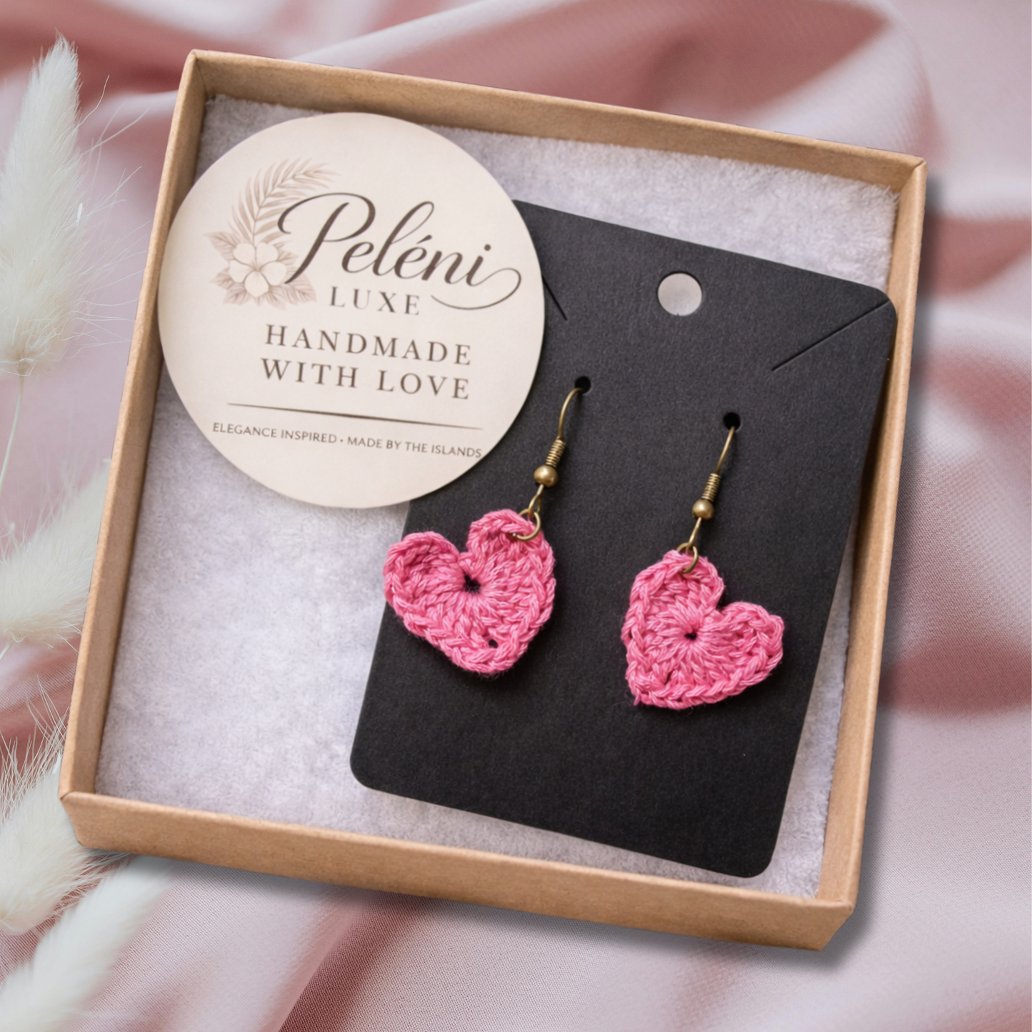 Pink Heart Crochet Earrings
