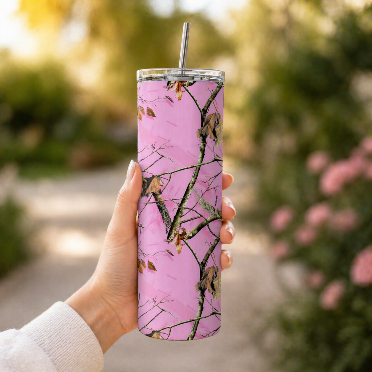 pink camouflage tumbler insulated travel cup for women