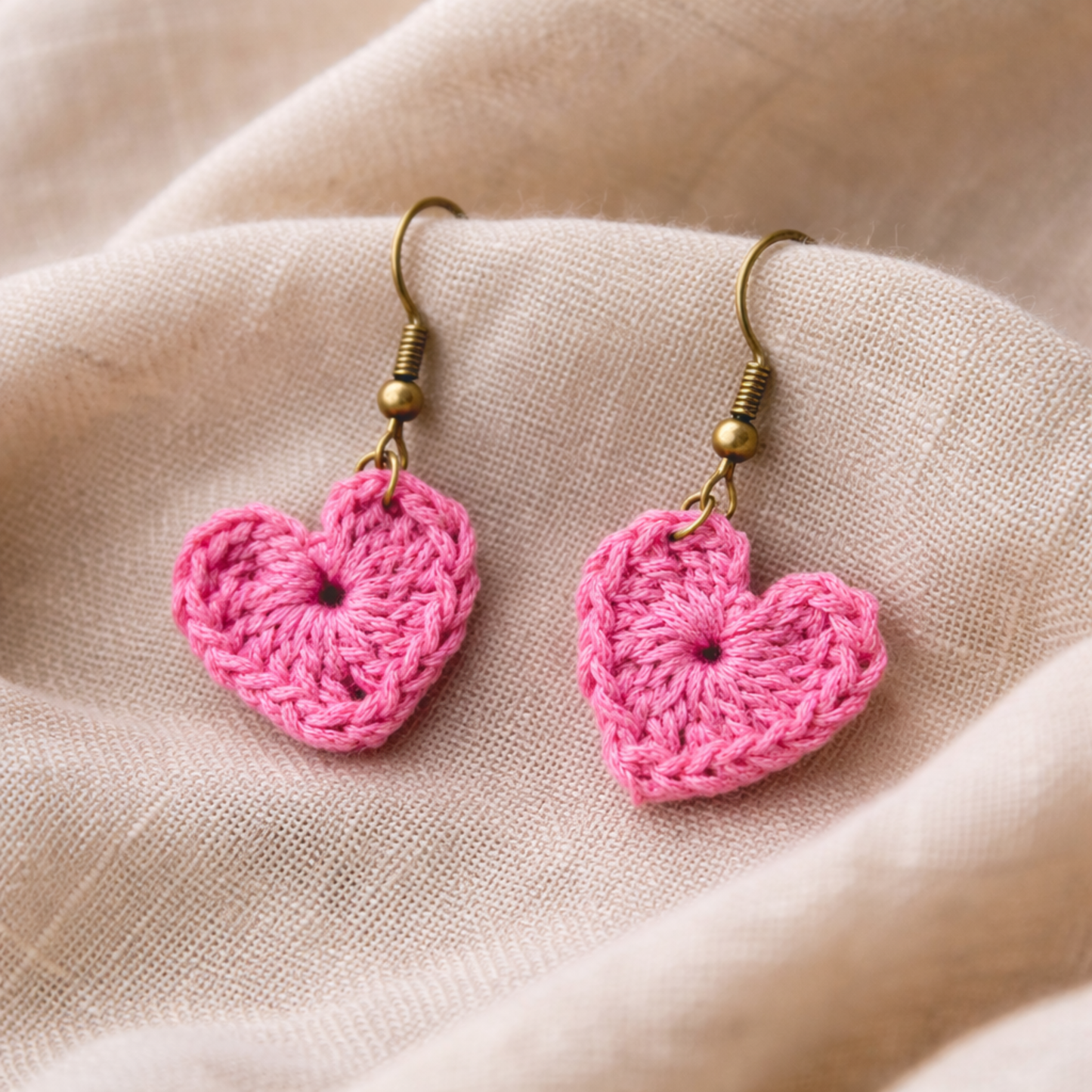 Pink Heart Crochet Earrings