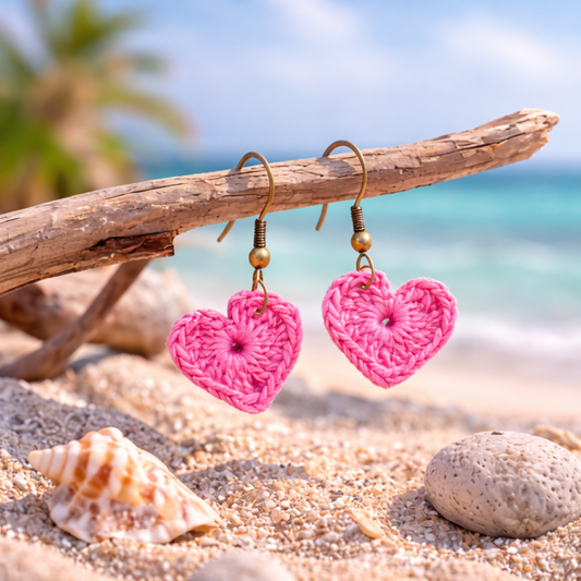 Pink Heart Crochet Earrings
